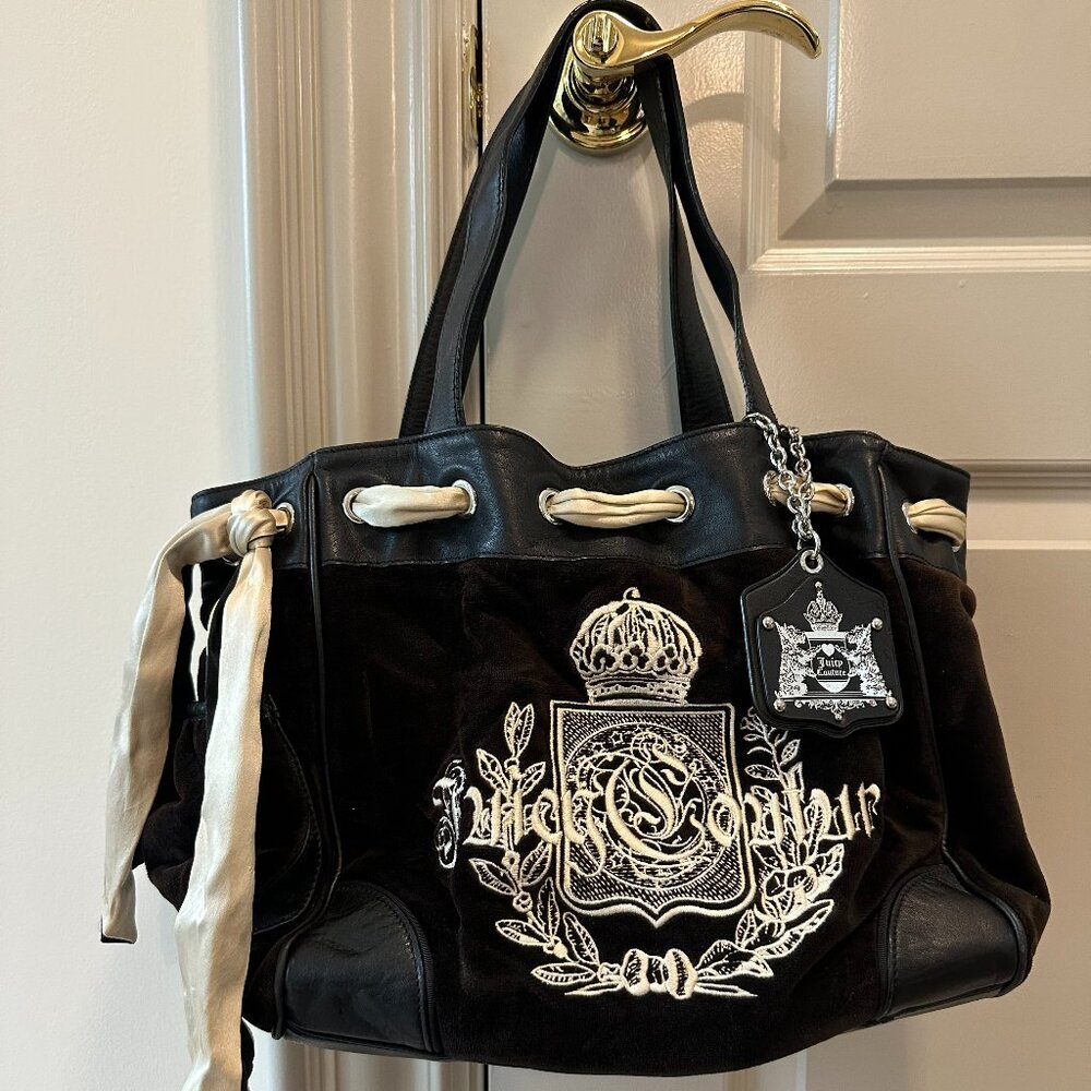 Vintage Juicy Couture Black Velour Daydreamer Tote Bag